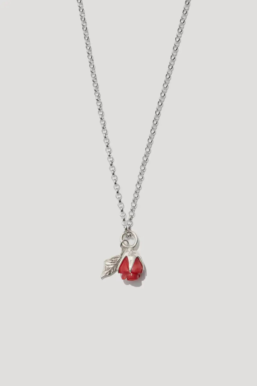 Pendentif ROSARIUM rouge en argent sur chaîne