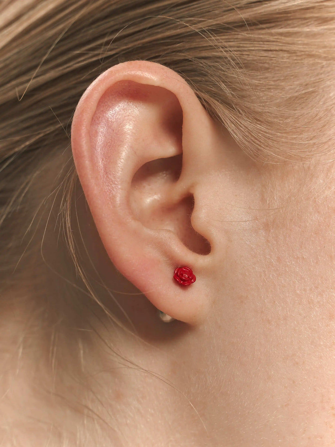 Pendientes de botón BABY ROSE en esmalte rojo