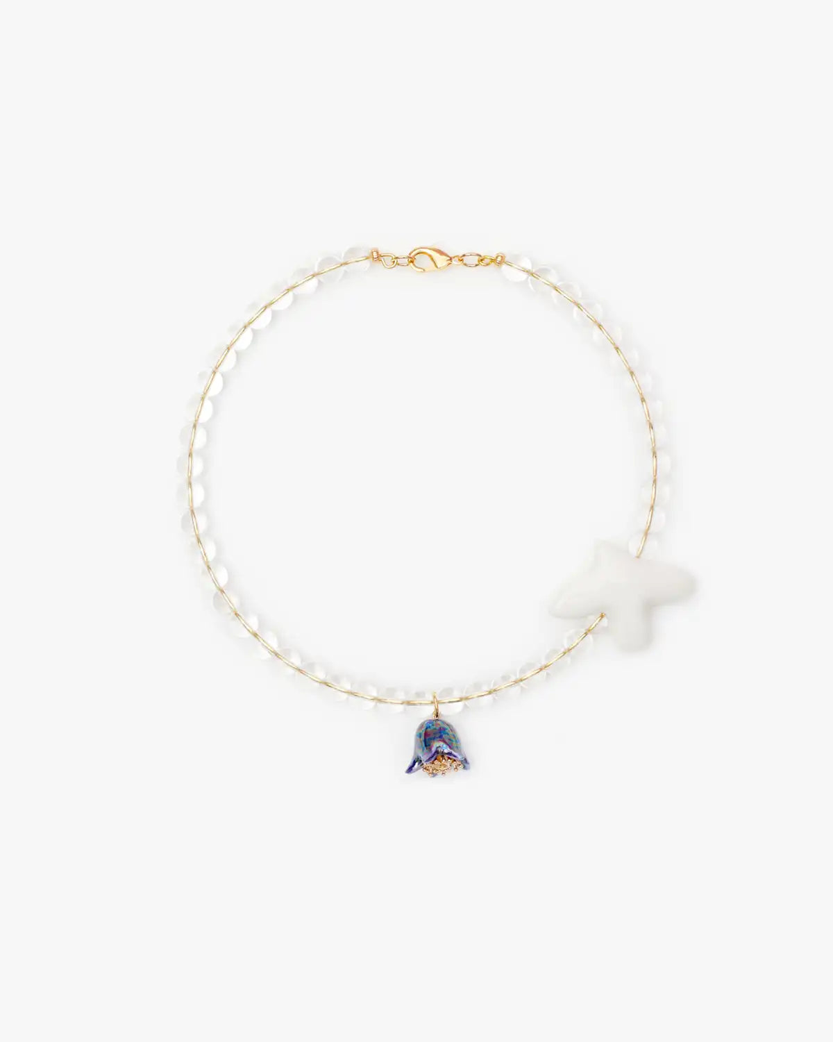 Collar POLYSK con cristal, pájaro y campanilla azul