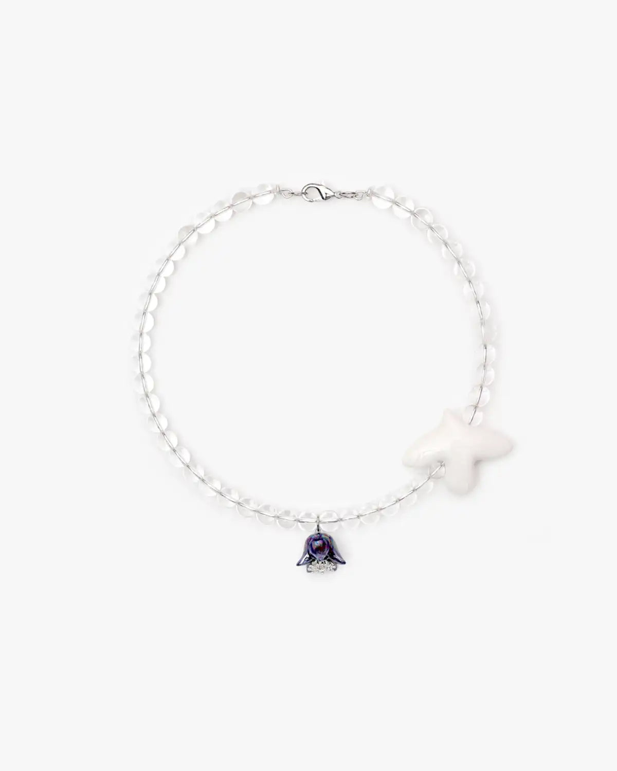 Collar POLYSK con cristal, pájaro y campanilla azul